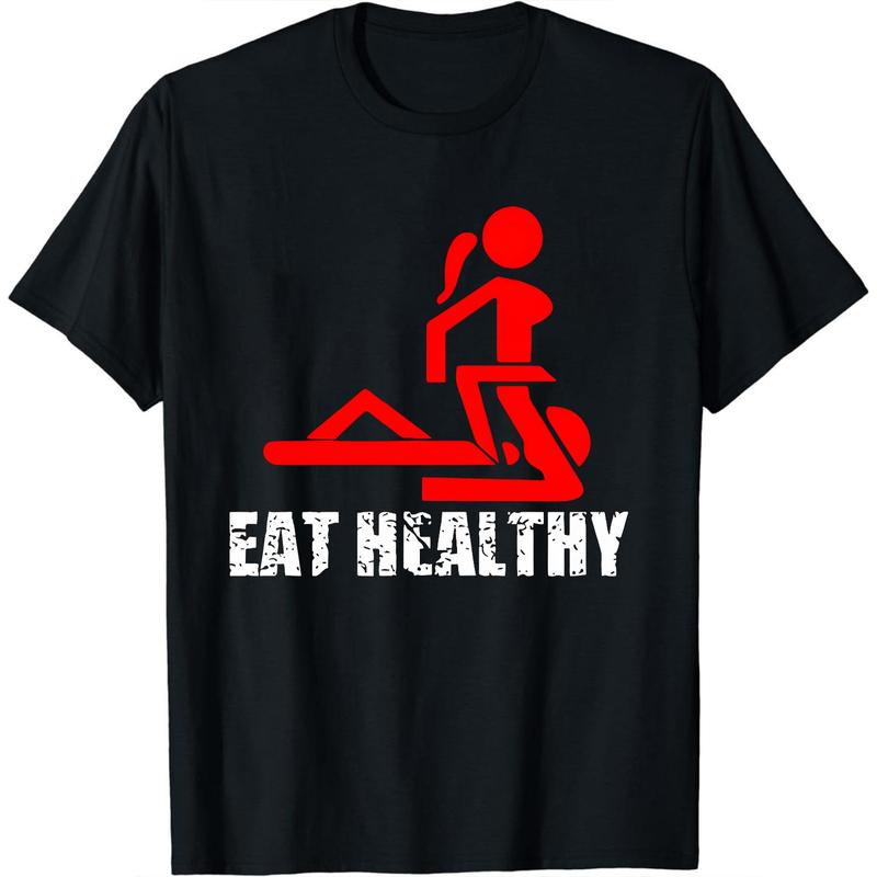 Men’s 220g Heavyweight Cotton T-Shirt – Double-Sided Print Tee with Healthy Lifestyle Theme