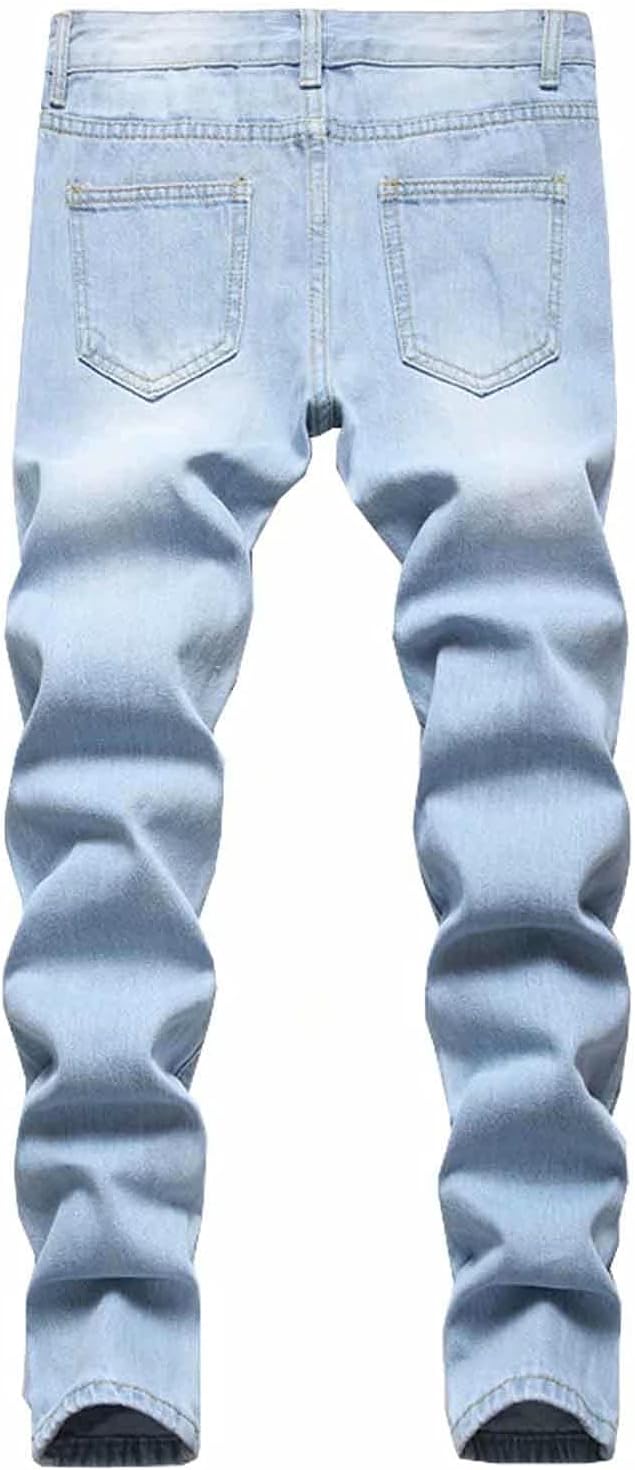 HENGAO Boy's Distressed Ripped Skinny Jeans