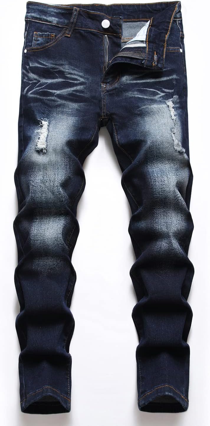 HENGAO Boy's Distressed Ripped Skinny Jeans