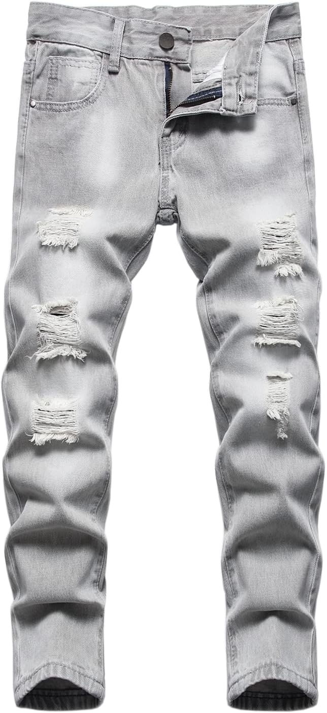 HENGAO Boy's Distressed Ripped Skinny Jeans