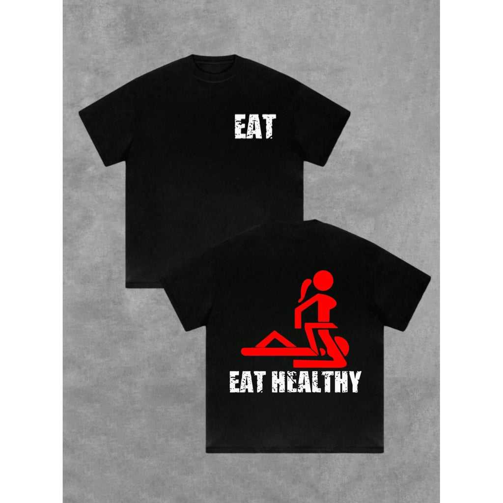 Men’s 220g Heavyweight Cotton T-Shirt – Double-Sided Print Tee with Healthy Lifestyle Theme