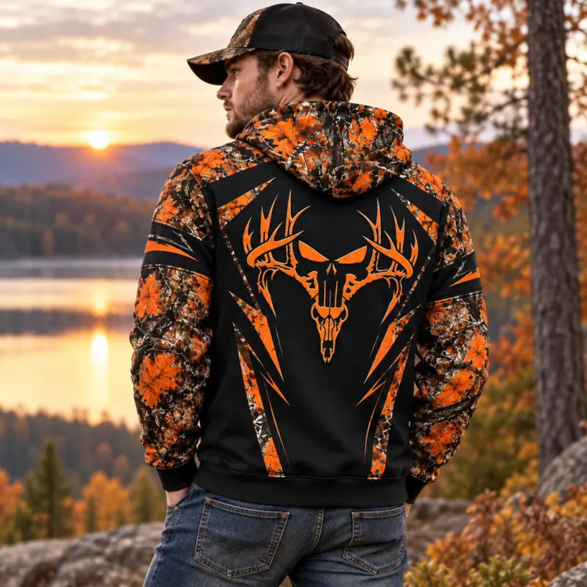 Highland Holly Hoodie – Leaf Camo Deer Antler Skull Graphic Pullover