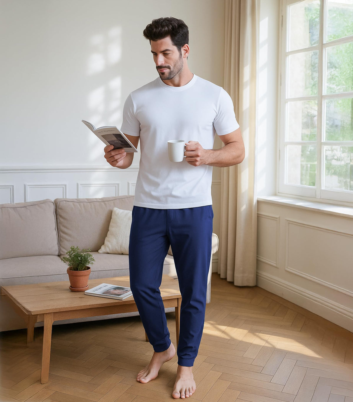 DAVID ARCHY Men's Pajama Pants Cotton Bottoms Soft Lightweight Loungewear with Drawstring and Pockets 2 Pack