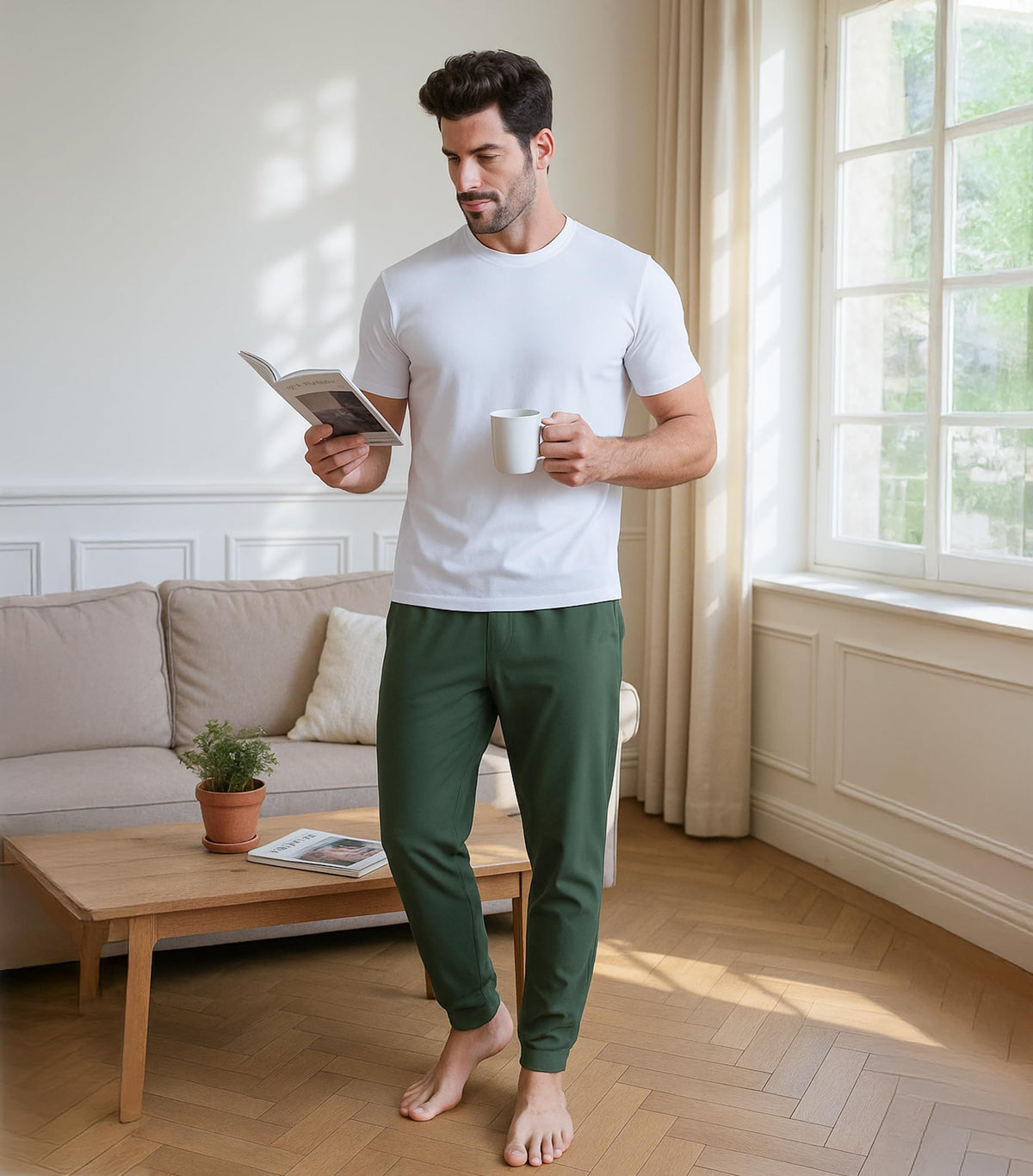DAVID ARCHY Men's Pajama Pants Cotton Bottoms Soft Lightweight Loungewear with Drawstring and Pockets 2 Pack
