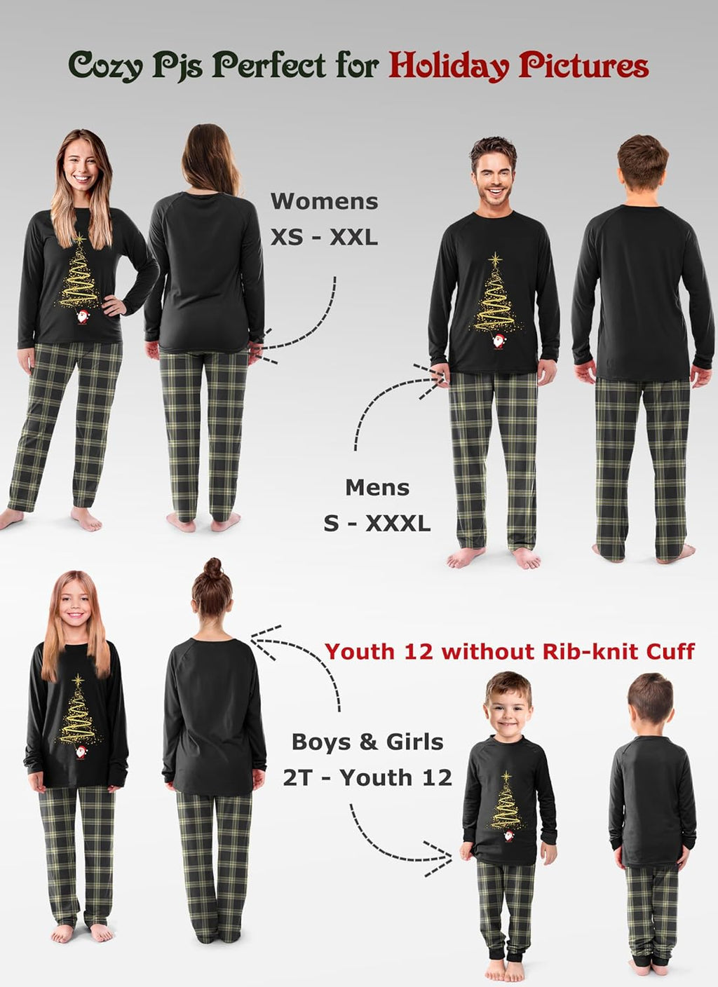 Rnxrbb 2025 Christmas Pajamas Family Matching Sets Christmas Pjs Xmas Sleepwear for Women Men Couples Adult Kids