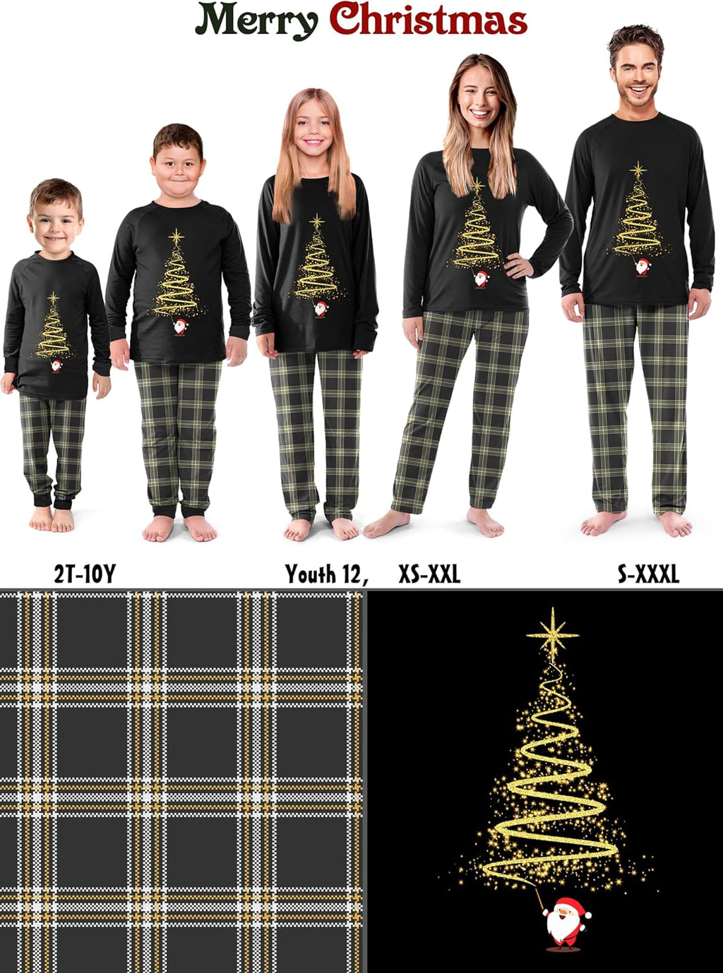 Rnxrbb 2025 Christmas Pajamas Family Matching Sets Christmas Pjs Xmas Sleepwear for Women Men Couples Adult Kids