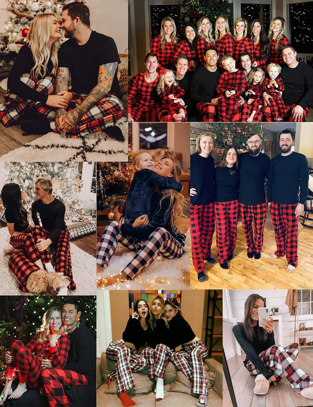 SWOMOG Couples Pajama Sets Women & Men Long Sleeve Sleepwear Top Plaid Pants Loungewear Set with Pockets