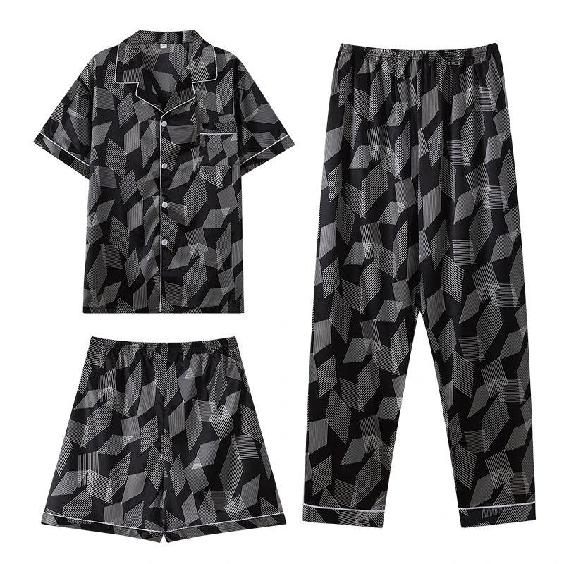 Men Ice Silk Double Short Suit Pajamas