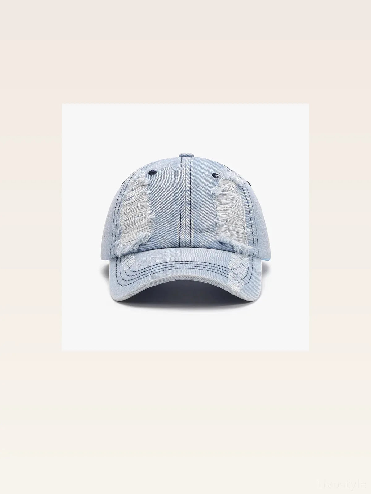 Light Blue Denim Distressed Adjustable Dad Baseball Cap