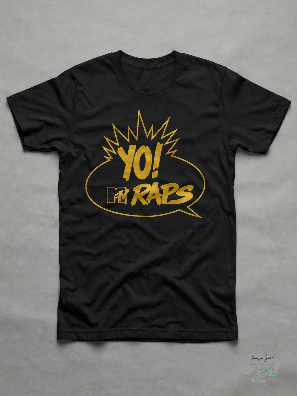 Changes YO! MTV RAPS Men's T-Shirt, Size Large, Black with Gold Graphic