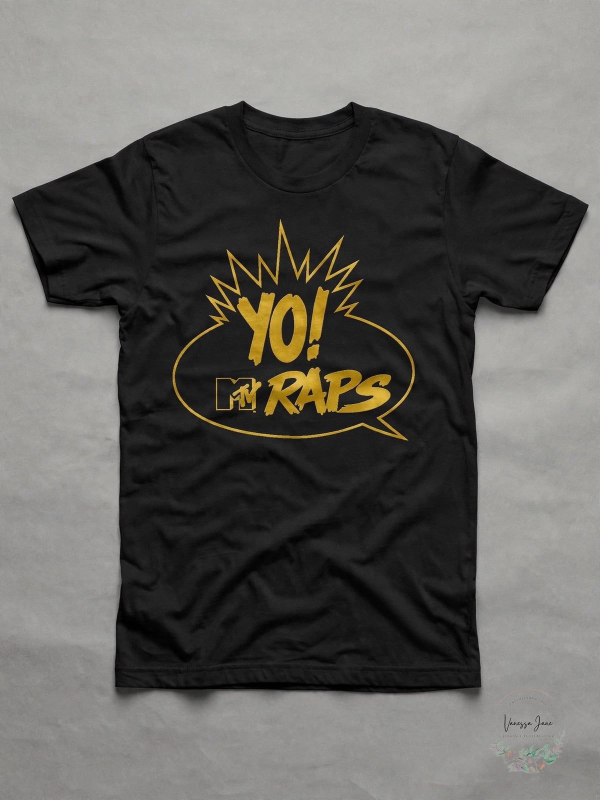 Changes YO! MTV RAPS Men's T-Shirt, Size Large, Black with Gold Graphic