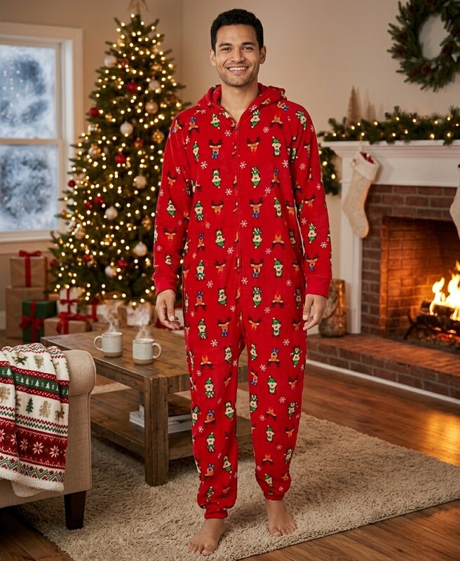 Matching Family Pajamas Mens Elf Hooded One-Piece, Size Small