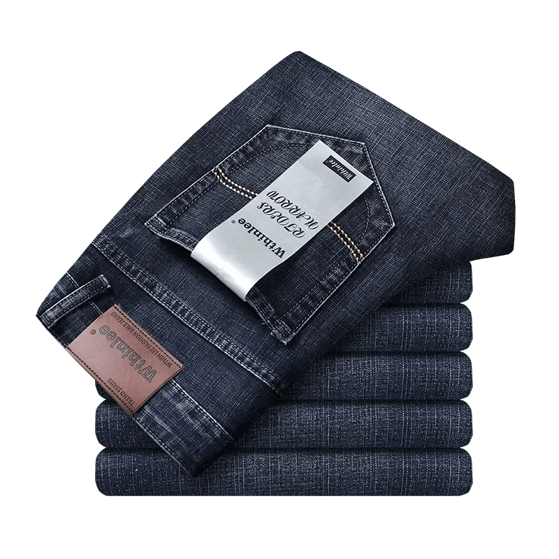 Wthinlee New Business Men's Jeans Casual Straight Stretch Fashion Classic Blue Black Work Denim Trousers Male Brand Clothing