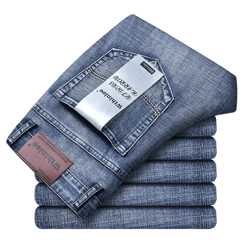 Wthinlee New Business Men's Jeans Casual Straight Stretch Fashion Classic Blue Black Work Denim Trousers Male Brand Clothing